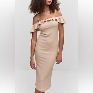 Mango Beige Ruffle Midi Dress